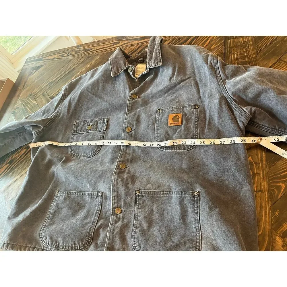 VTG Carhartt CO2PLT Blanket Lined Chore Jacket Men 2XL Aztec Grunge Blue Collar
